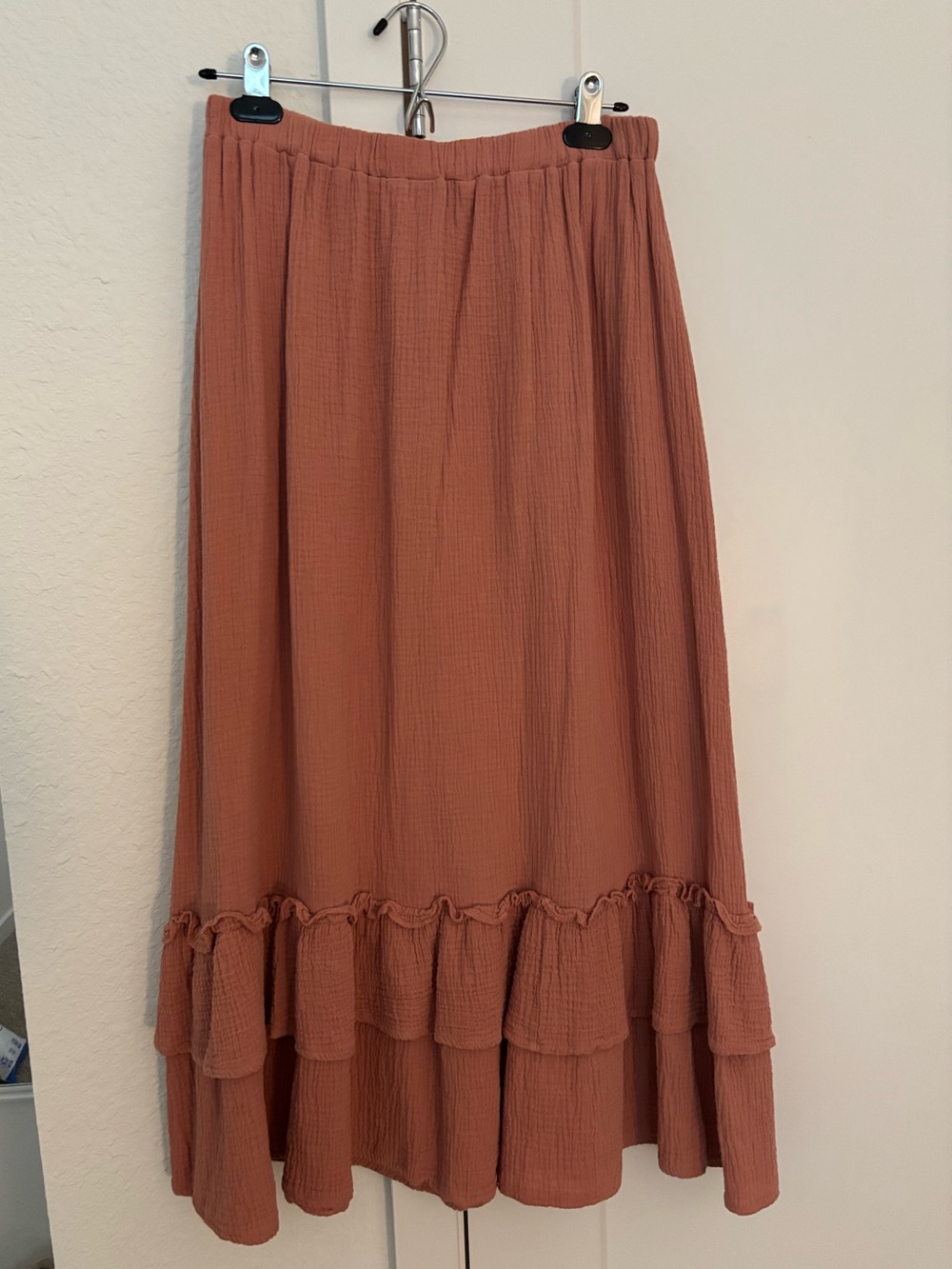 Mauve pink gauze tiered maxi skirt